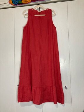 Terzo Millenio 100% Linen XL Coral Sleeveless Maxi Dress Made in Italy Coastal